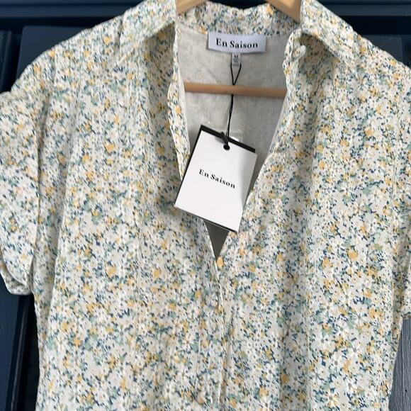 En Saison Carolina Midi Dress NWT medium teal/multi color eyelet button front - Picture 4 of 11